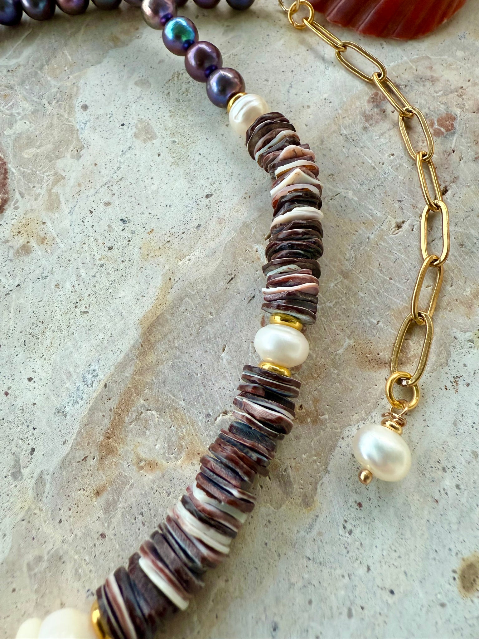 Tropical Pukka Shell Pearl Beaded Necklace