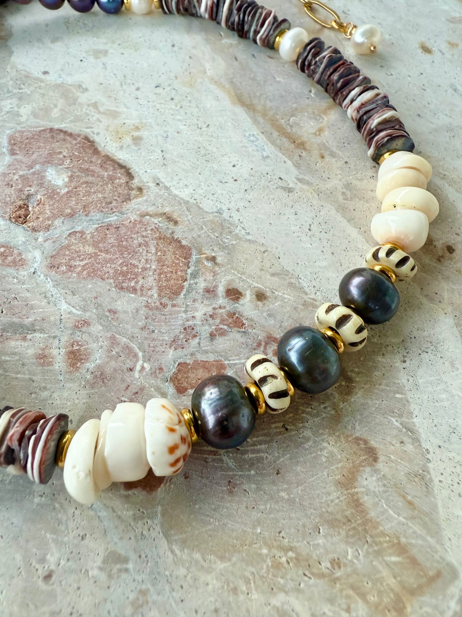 Tropical Pukka Shell Pearl Beaded Necklace