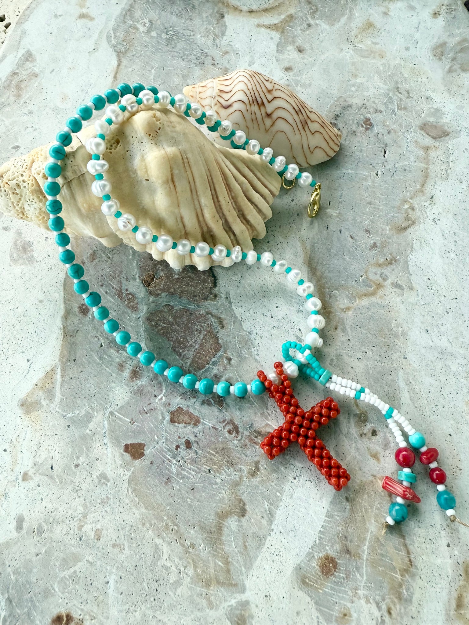 Greek Turquoise Stone Pearl Necklace