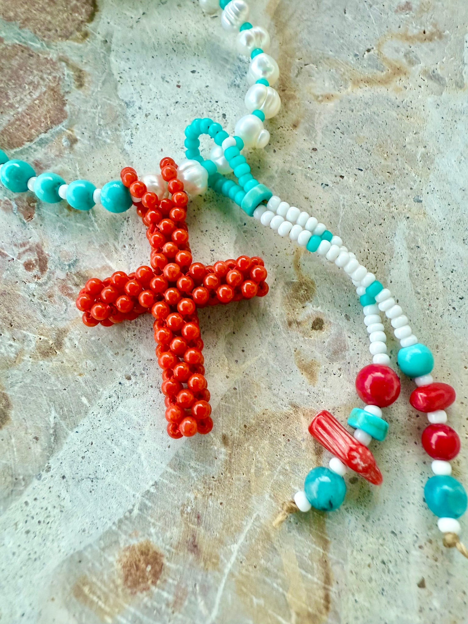 Greek Turquoise Stone Pearl Necklace