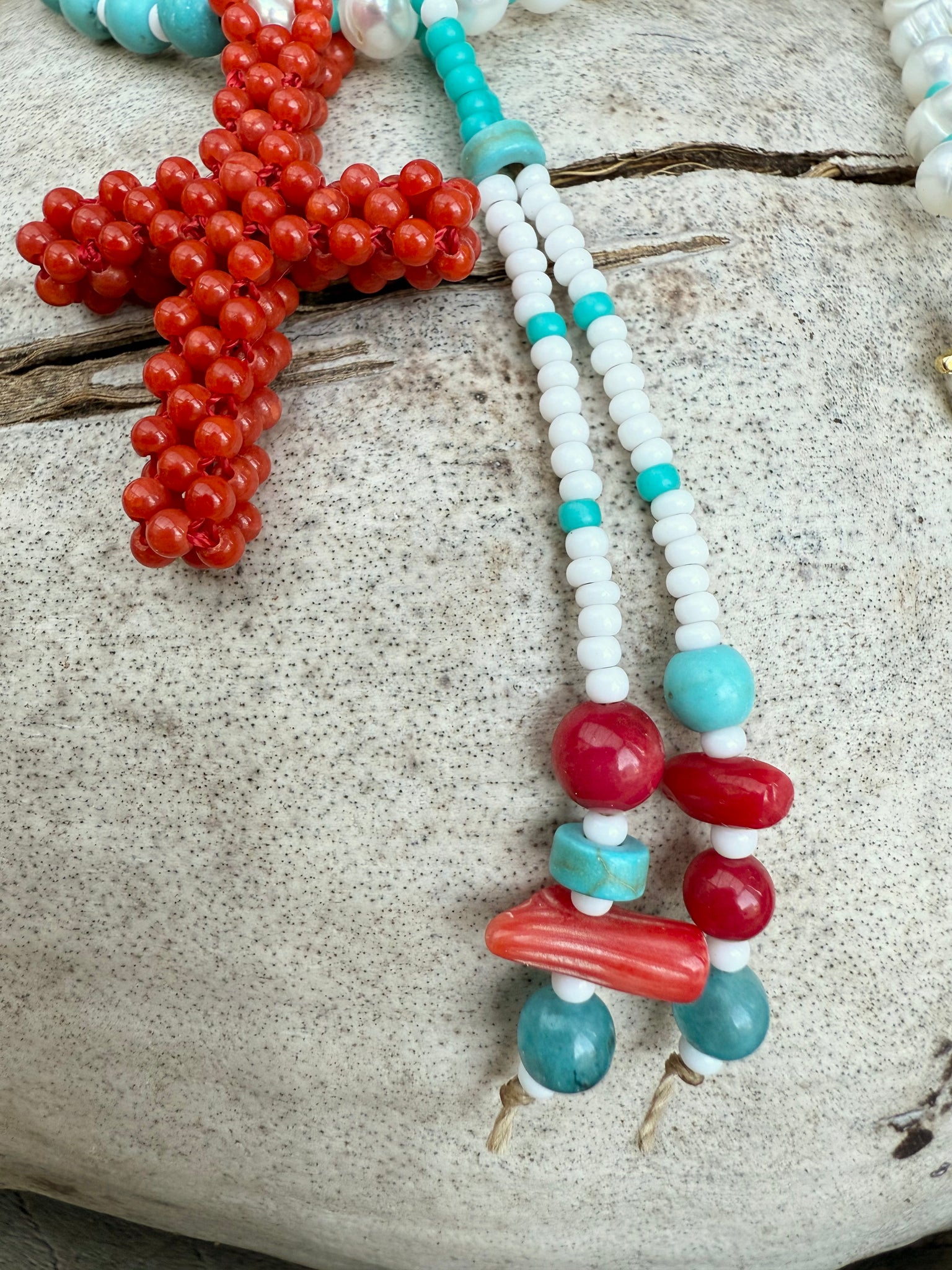 Greek Turquoise Stone Pearl Necklace