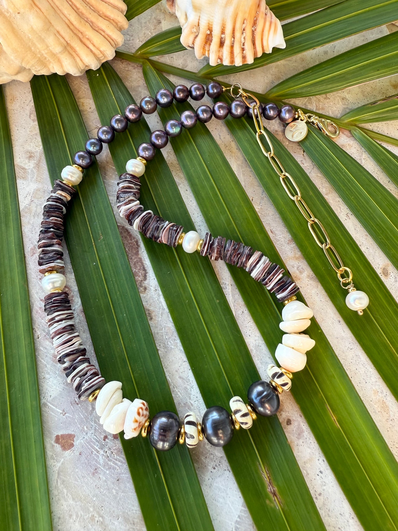 Tropical Pukka Shell Pearl Beaded Necklace