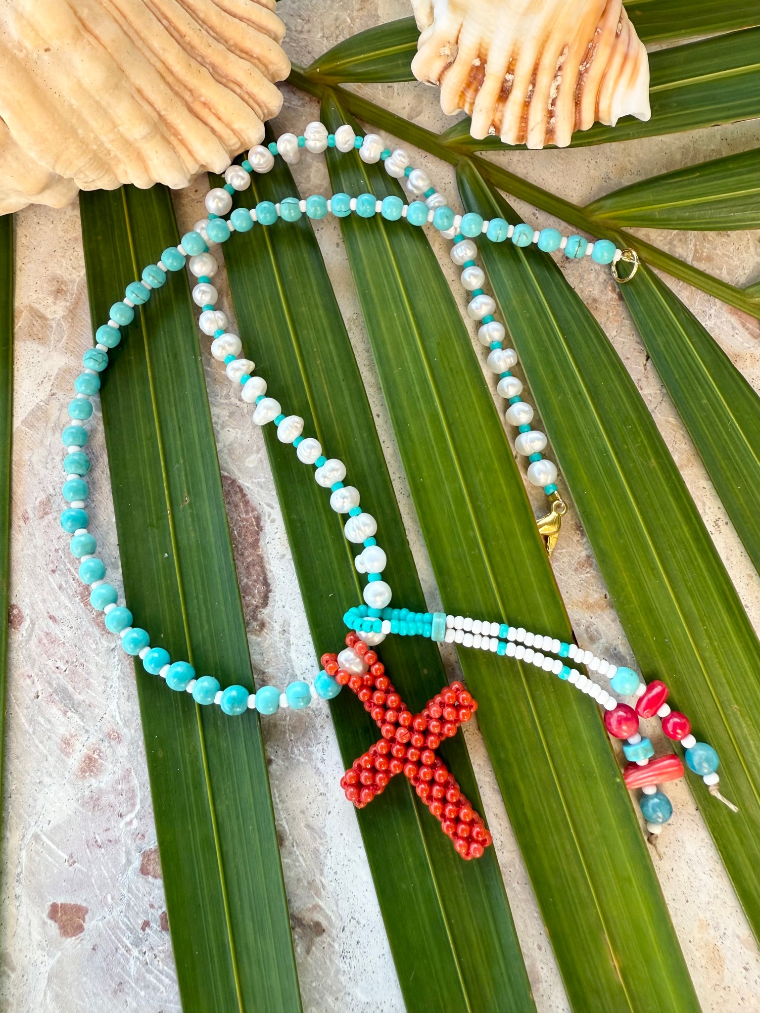 Greek Turquoise Stone Pearl Necklace
