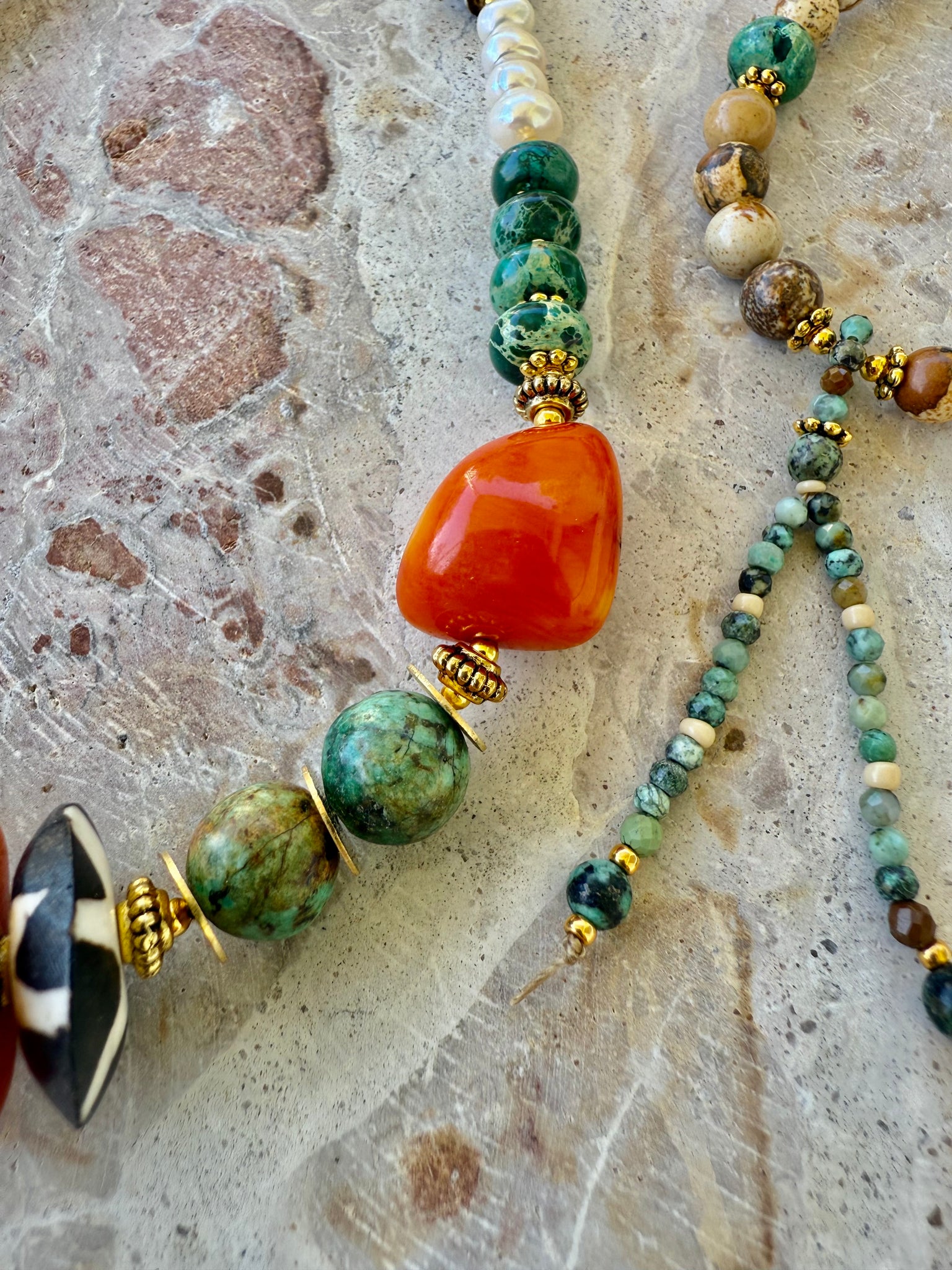 Beach Island Turquoise Red Shell Beaded Necklace