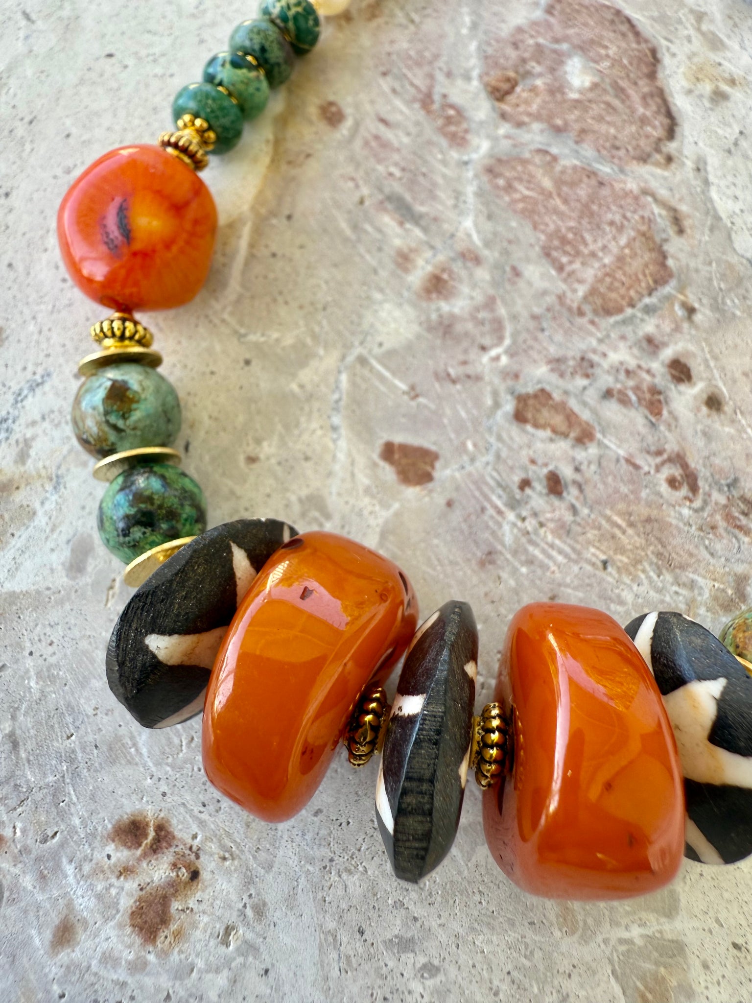 Beach Island Turquoise Red Shell Beaded Necklace