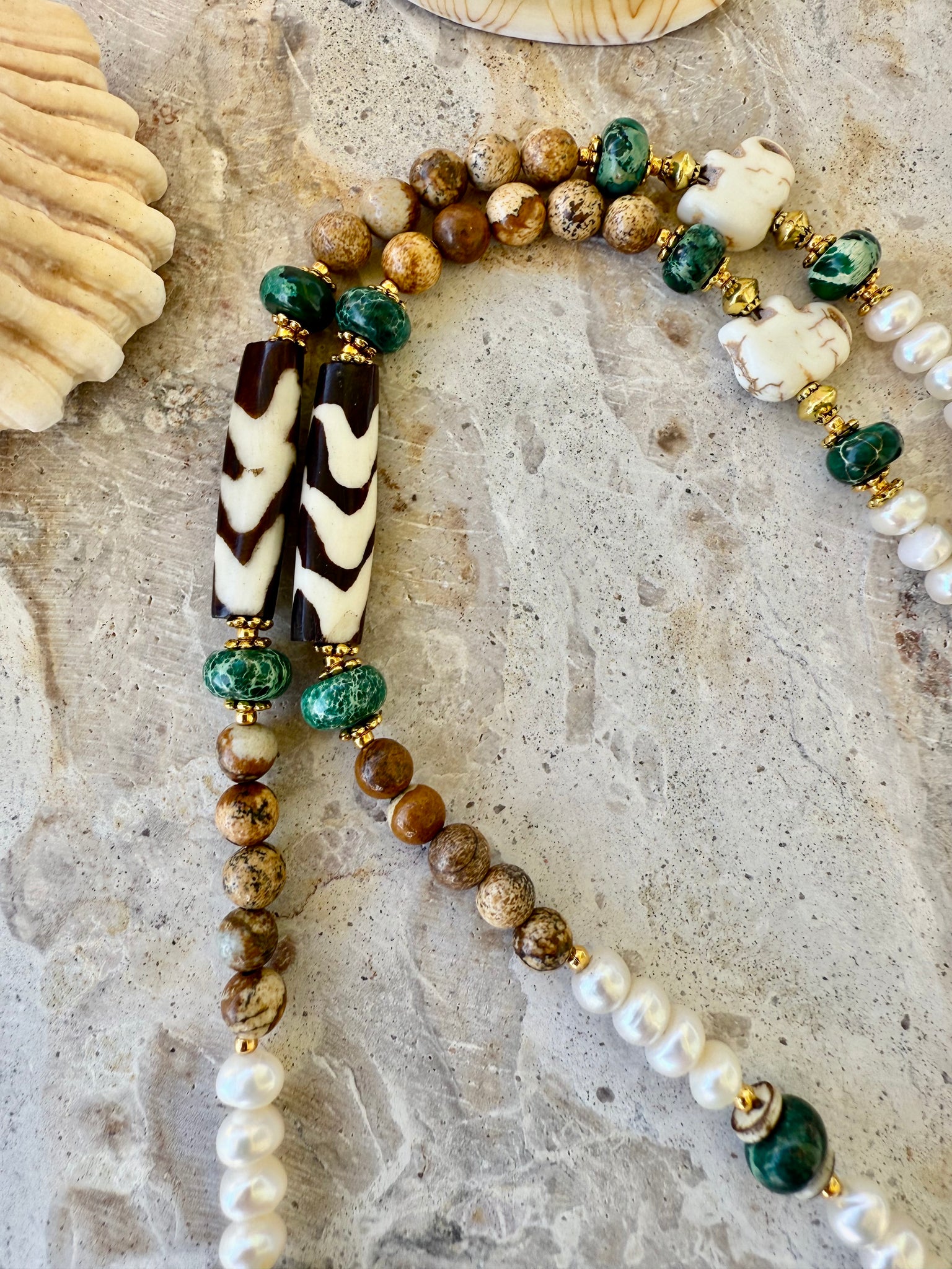 Beach Island Turquoise Red Shell Beaded Necklace