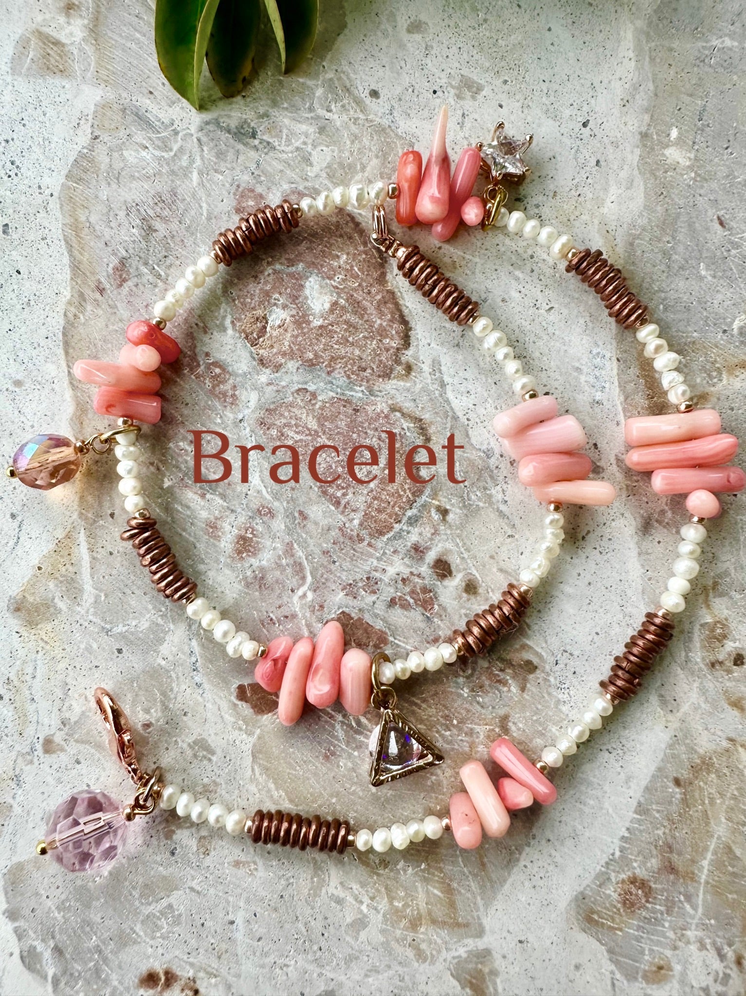 Pink Beaded Shell Wrap Bracelet
