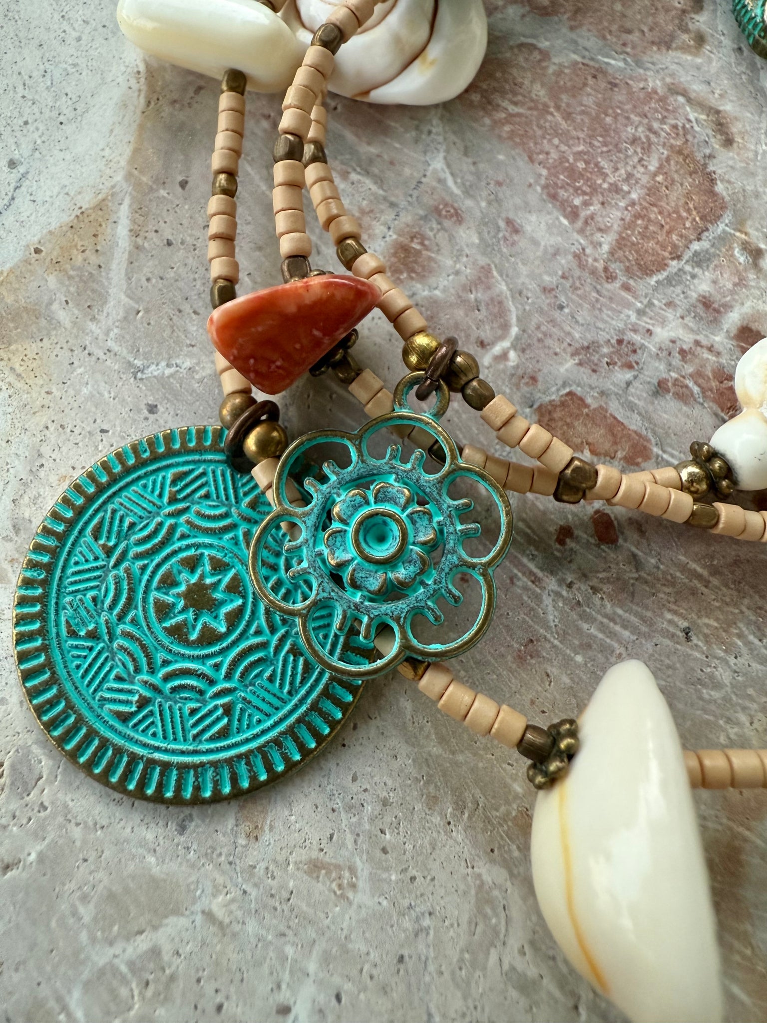 Shell Charm Boho Seed Bead Wrap Bracelet