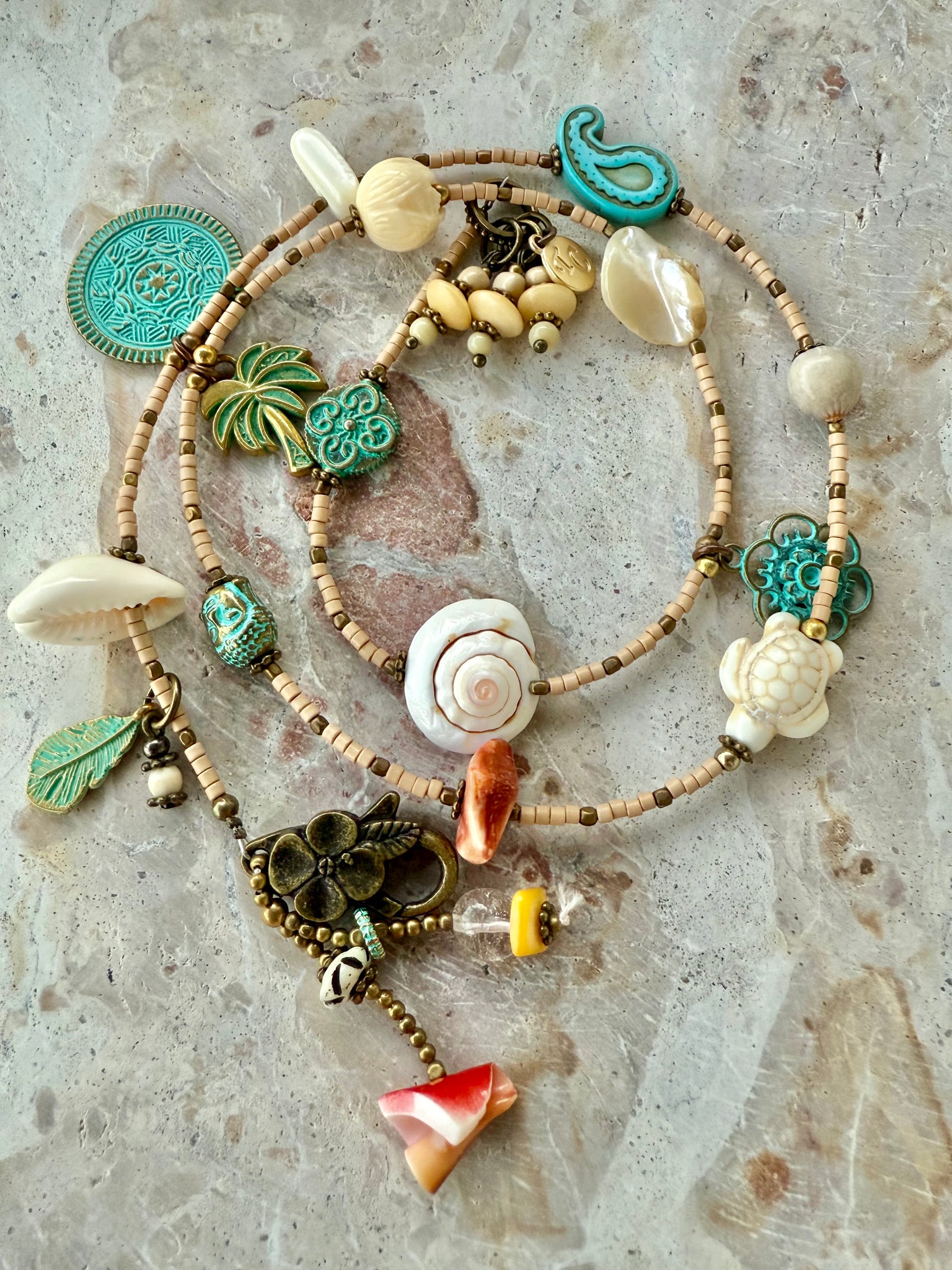 Shell Charm Boho Seed Bead Wrap Bracelet