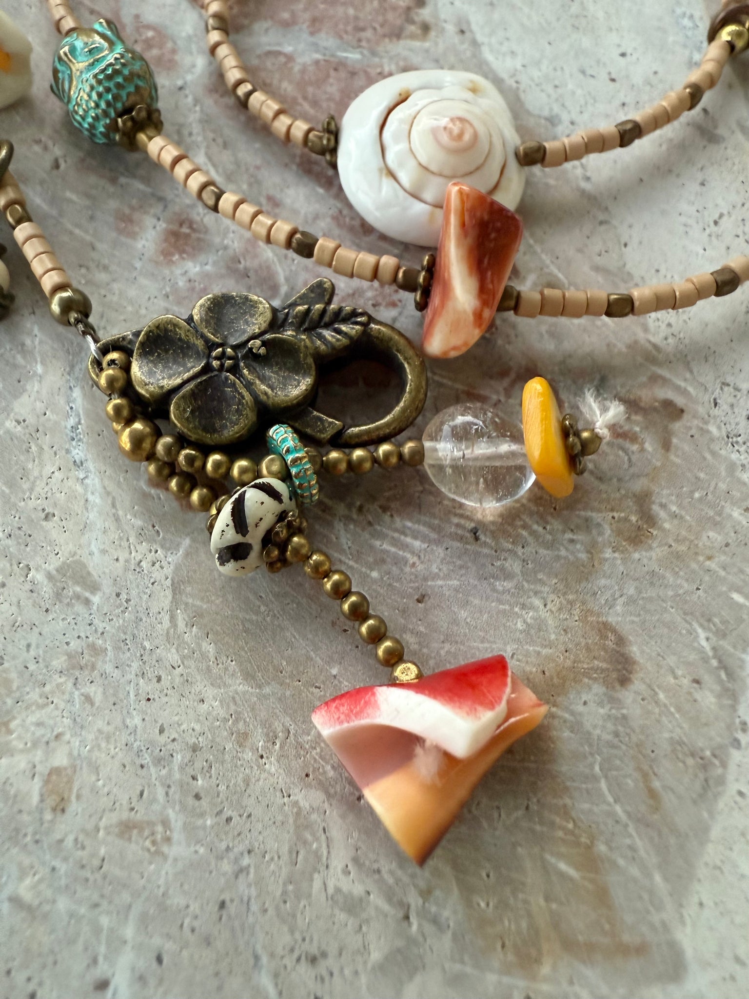 Shell Charm Boho Seed Bead Wrap Bracelet
