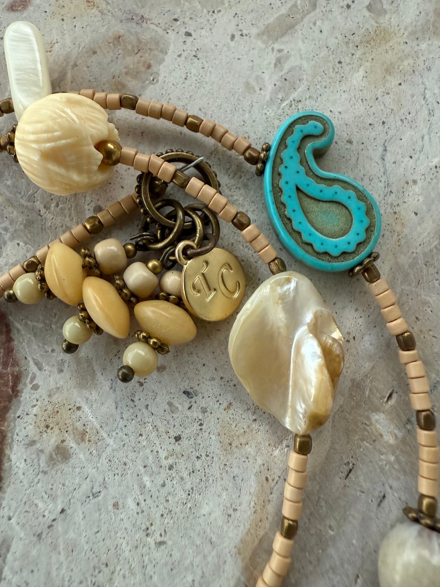 Shell Charm Boho Seed Bead Wrap Bracelet