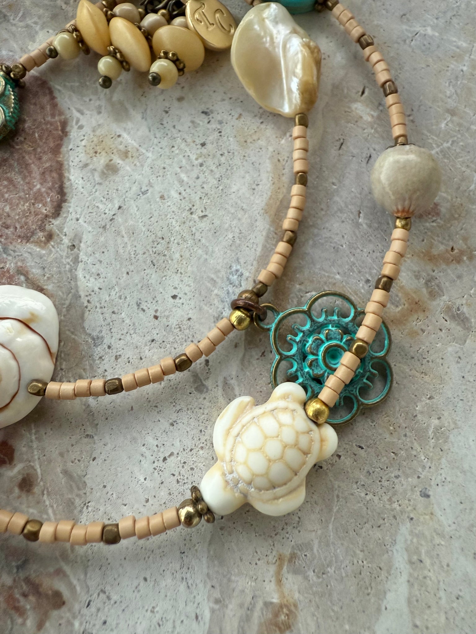 Shell Charm Boho Seed Bead Wrap Bracelet