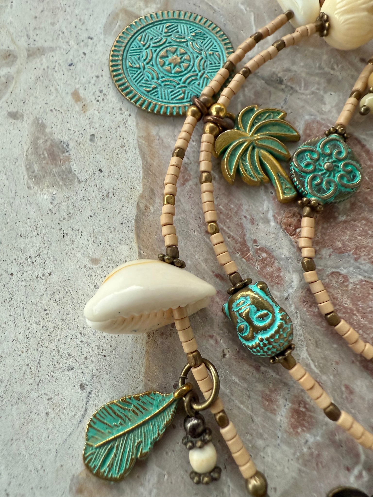 Shell Charm Boho Seed Bead Wrap Bracelet