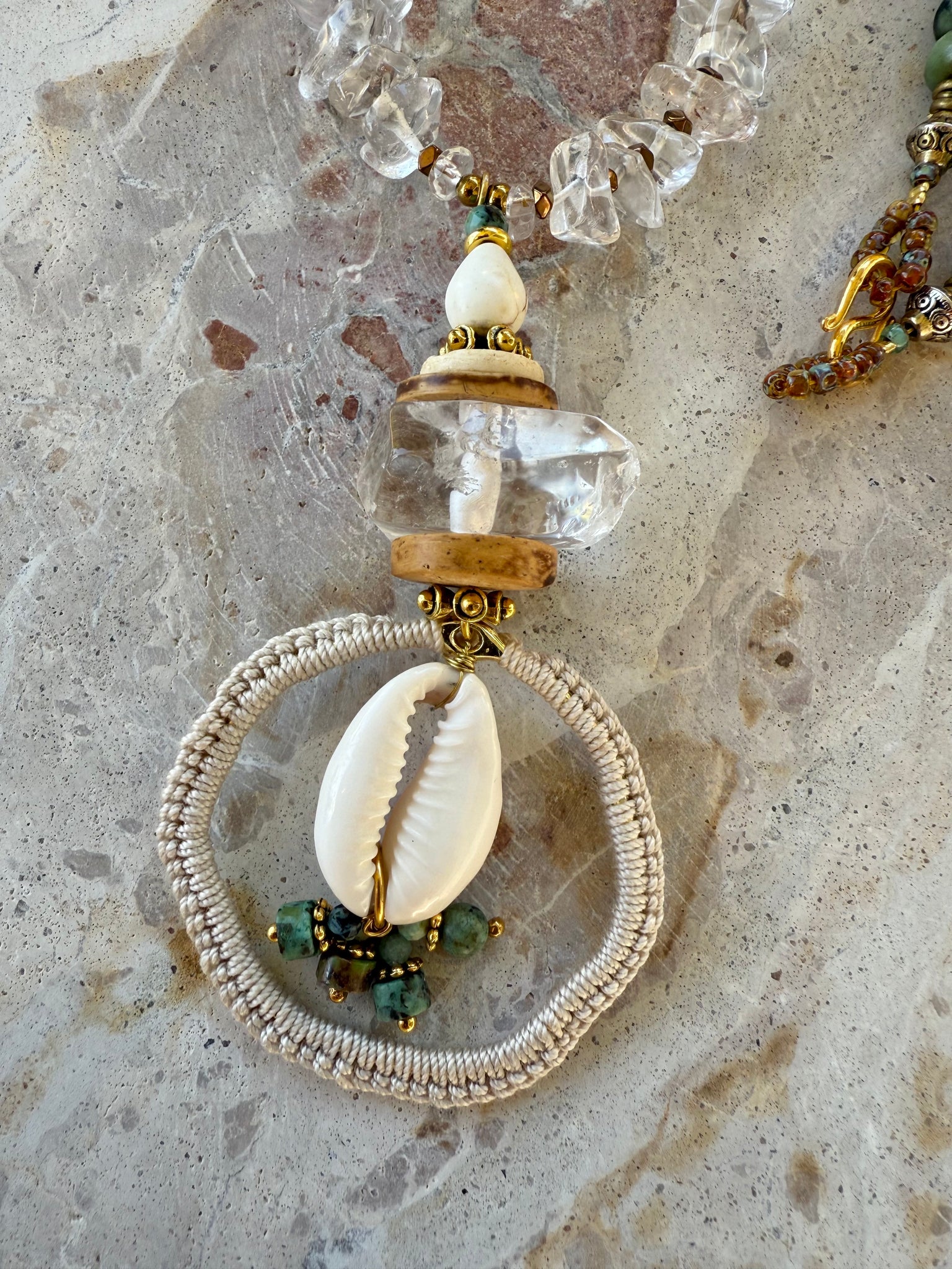 Turquoise Stone Quartz Crystal Shell Necklace