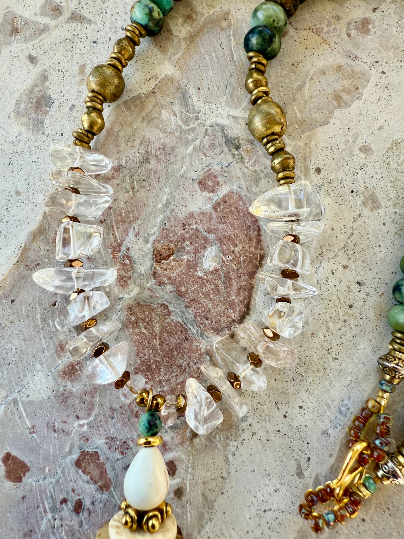 Turquoise Stone Quartz Crystal Shell Necklace
