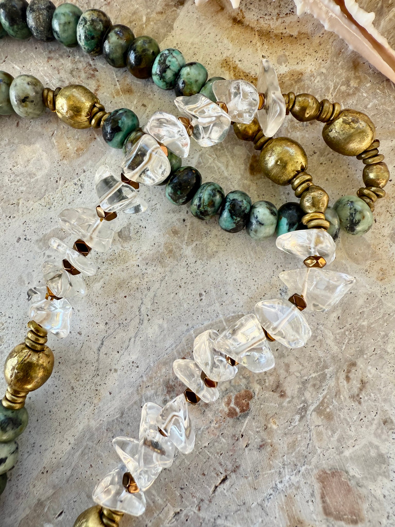 Turquoise Stone Quartz Crystal Shell Necklace