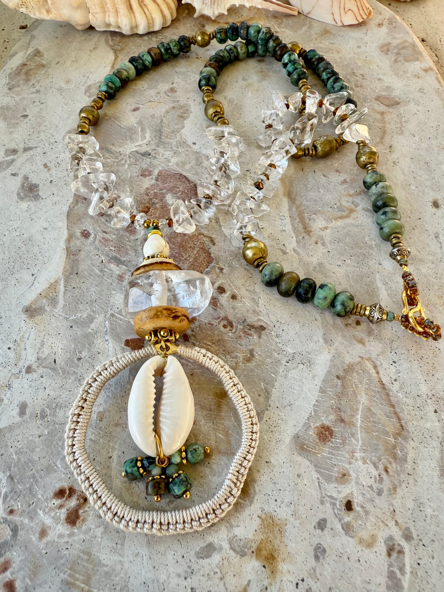 Turquoise Stone Quartz Crystal Shell Necklace