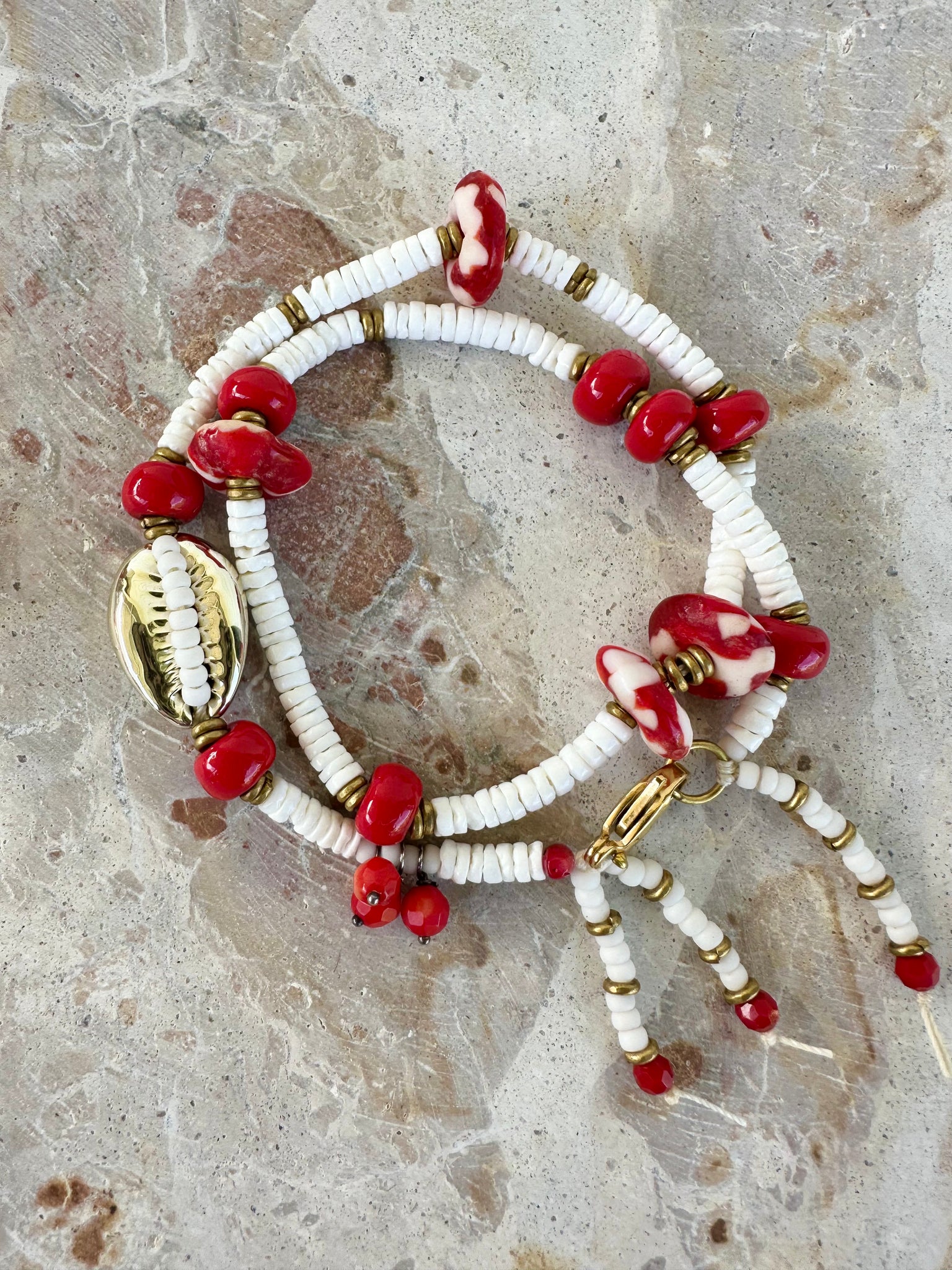 Gold Cowrie Shell White Bracelet