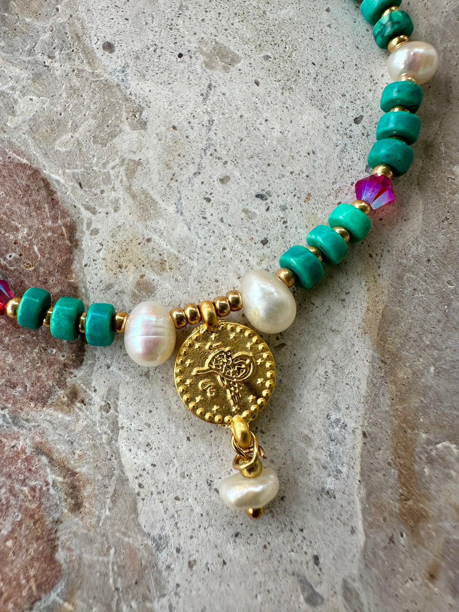 Turquoise Stone Beaded Pearl Bracelet