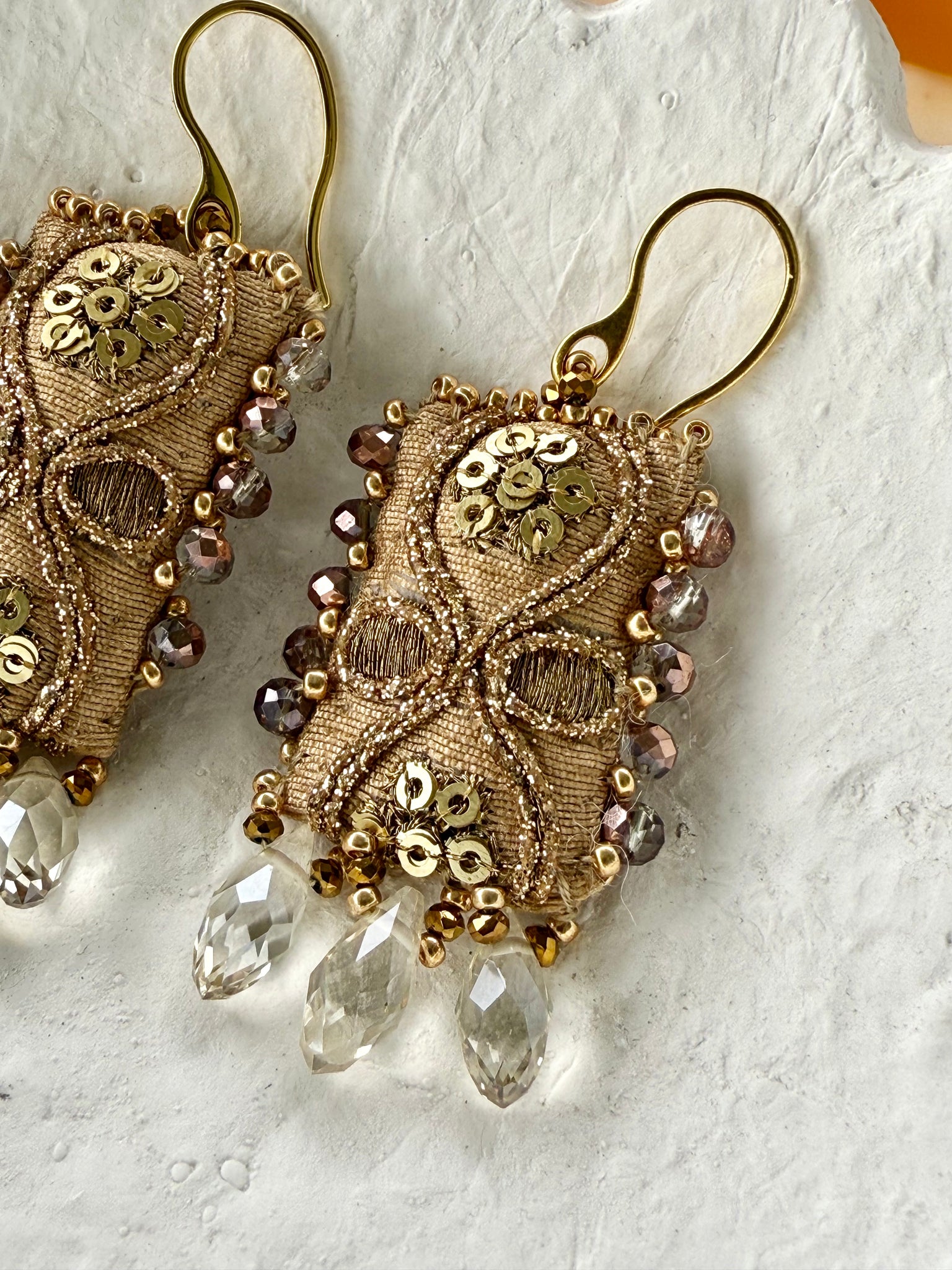 Moroccan Crystal Embroidered Gold Earrings