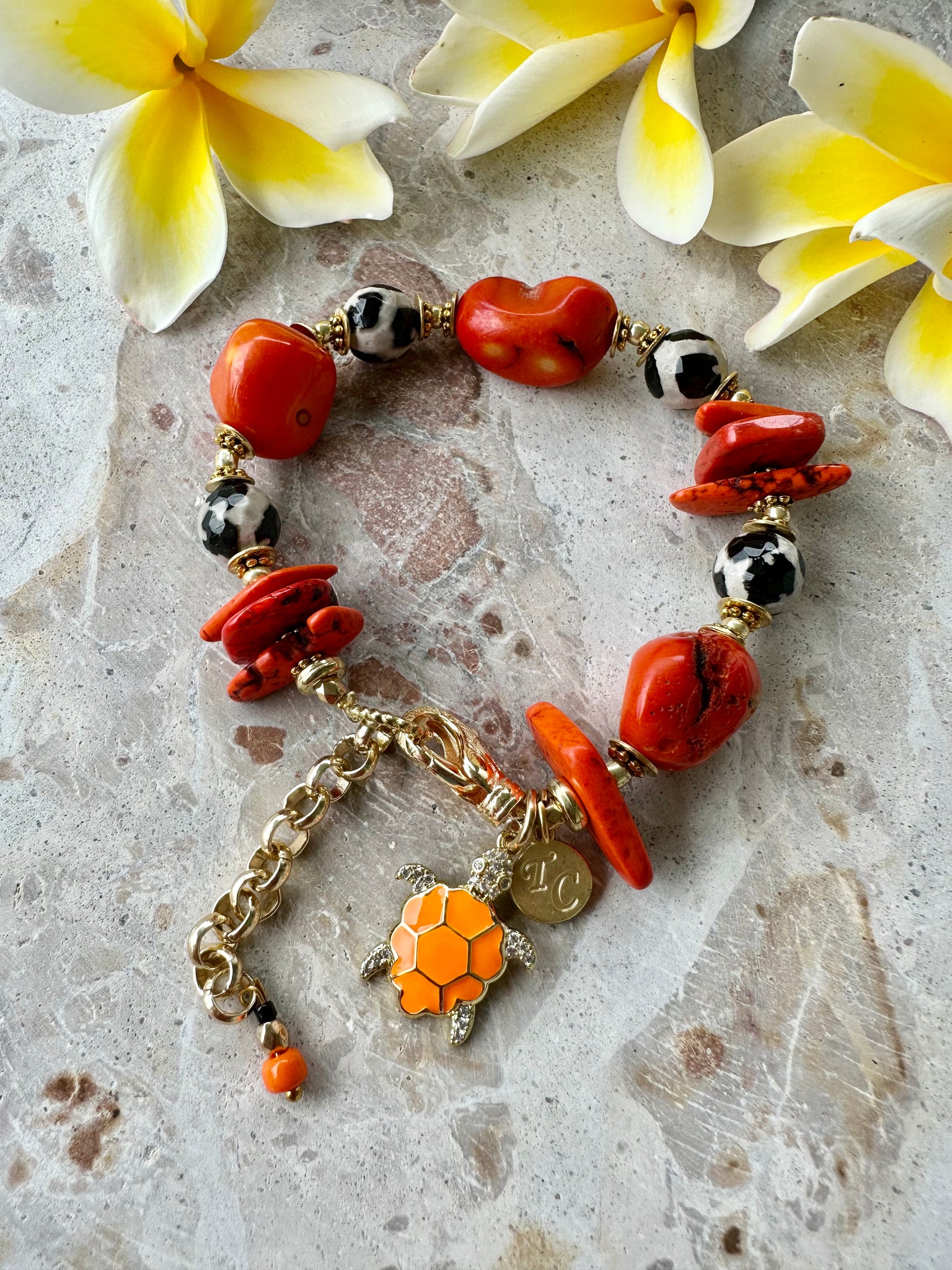 Orange Shell Beaded Stone Bracelet