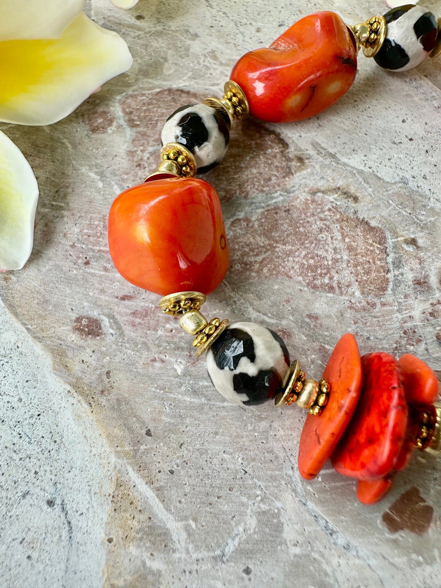 Orange Shell Beaded Stone Bracelet