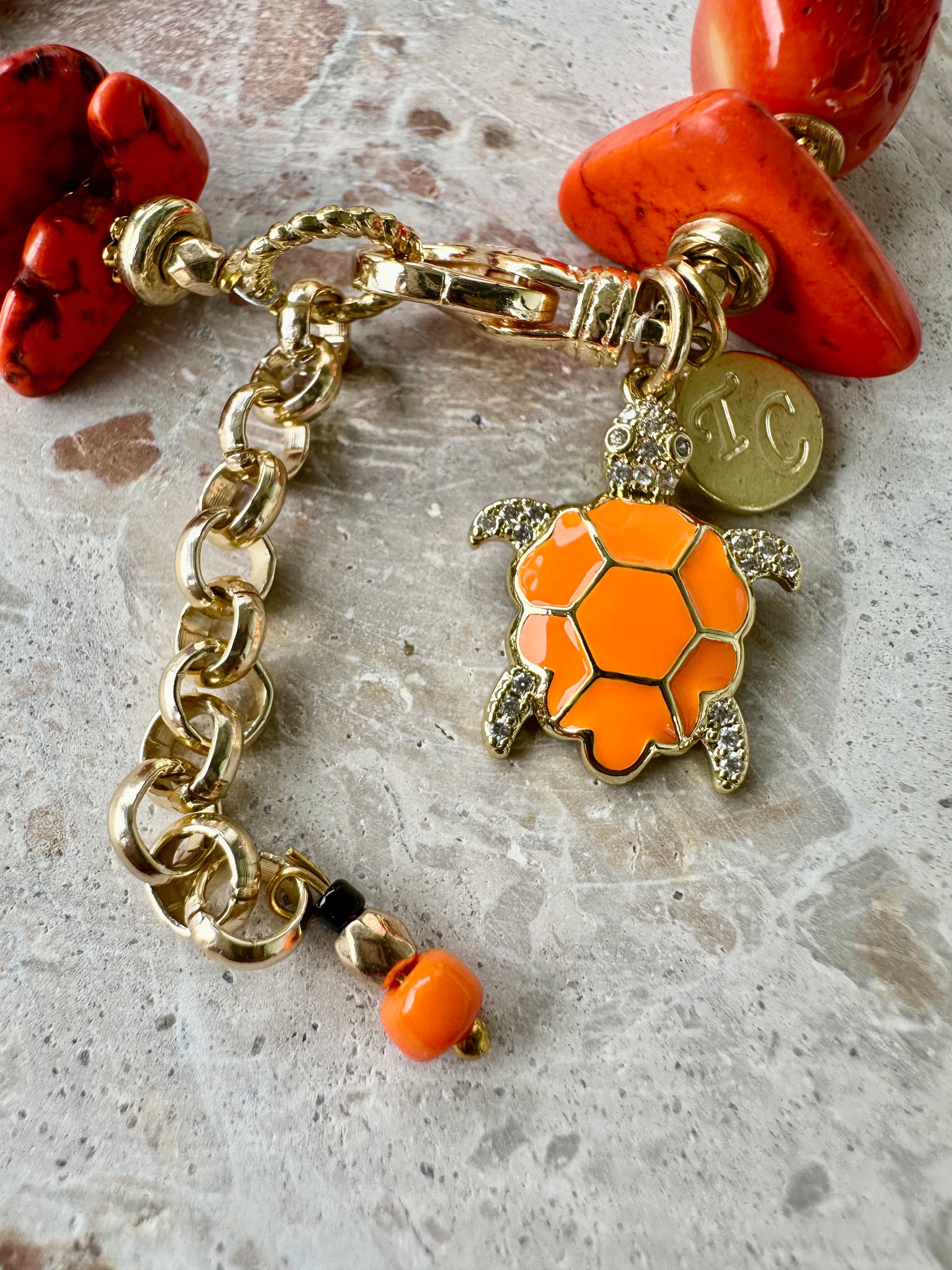 Orange Shell Beaded Stone Bracelet
