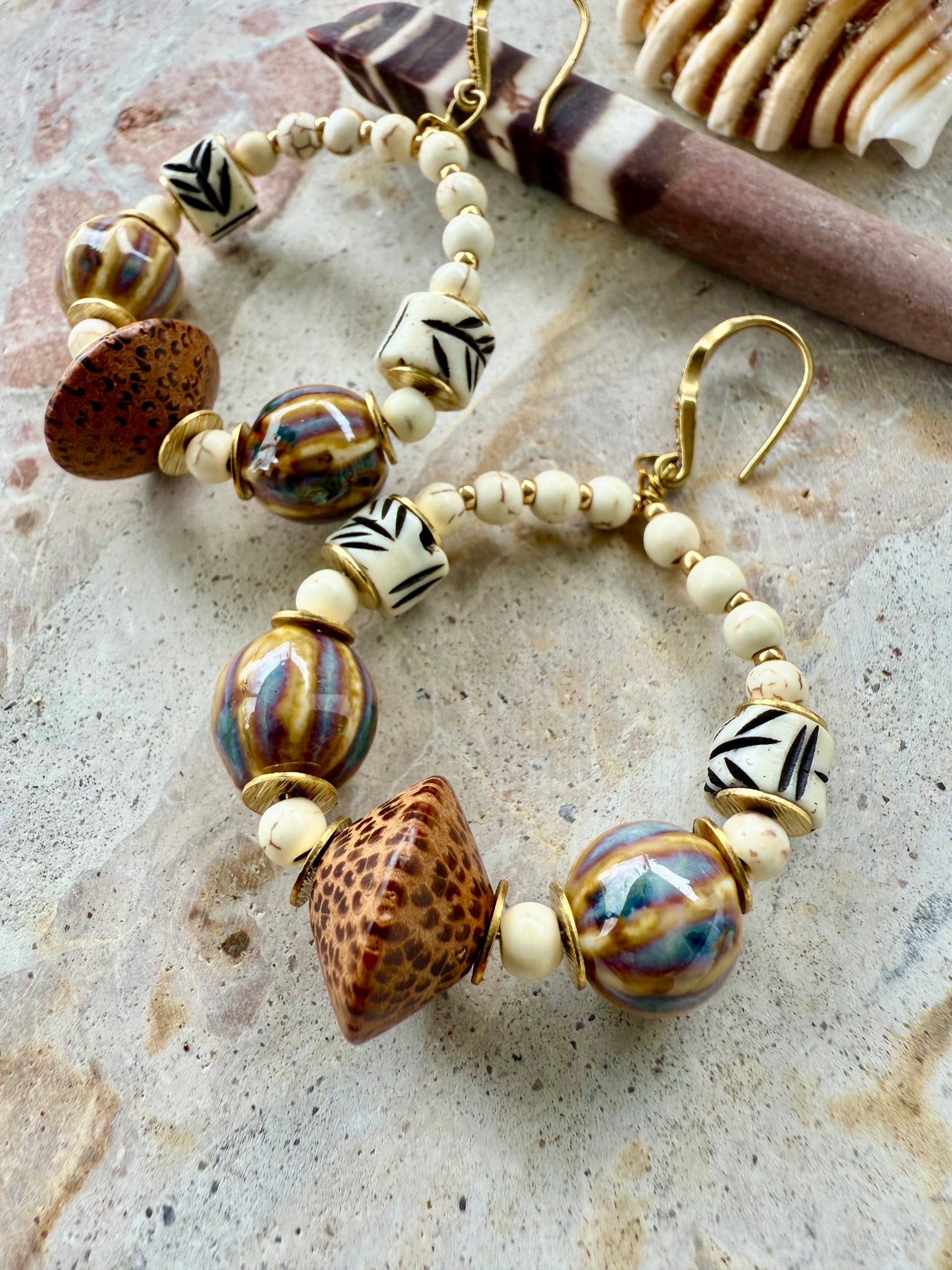Zanzibar African Shell Boho Earrings