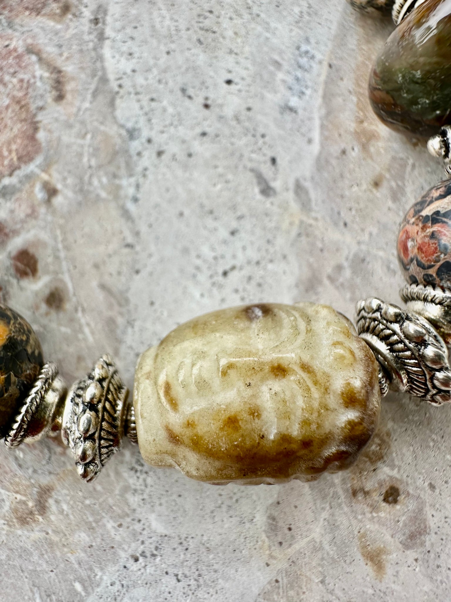 Indian Silver Buddhist Head Stone Bracelet