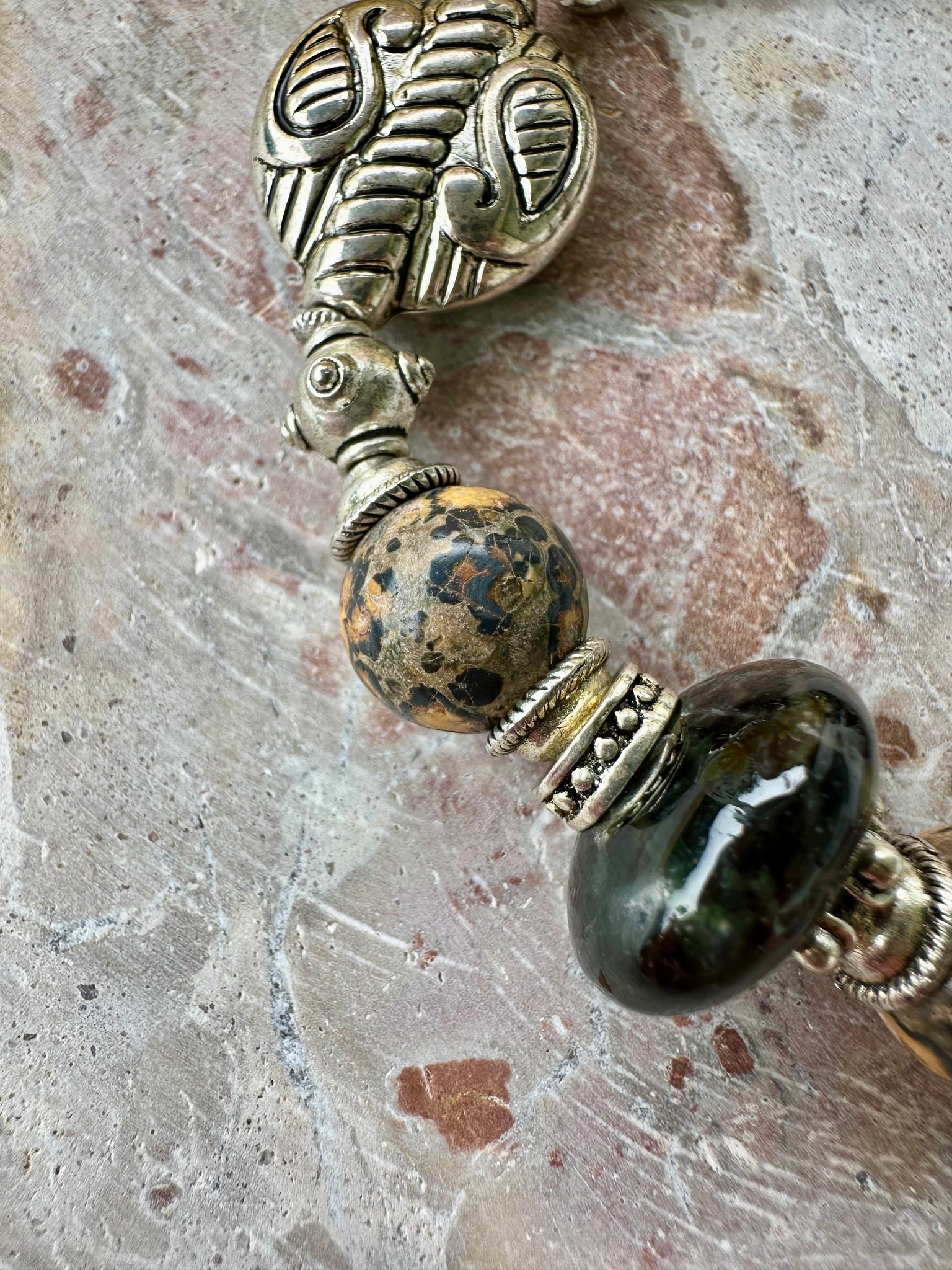 Indian Silver Buddhist Head Stone Bracelet