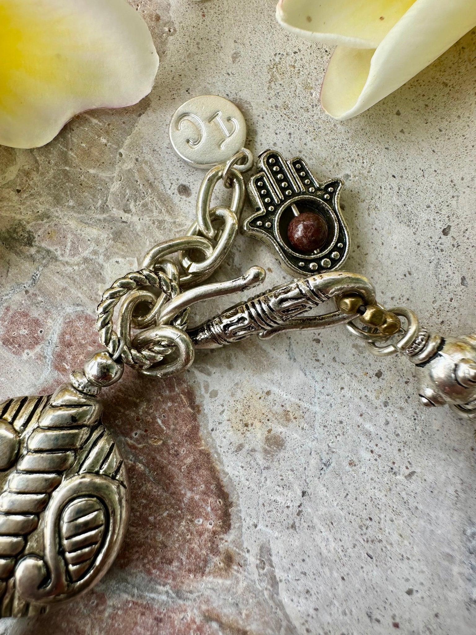 Indian Silver Buddhist Head Stone Bracelet