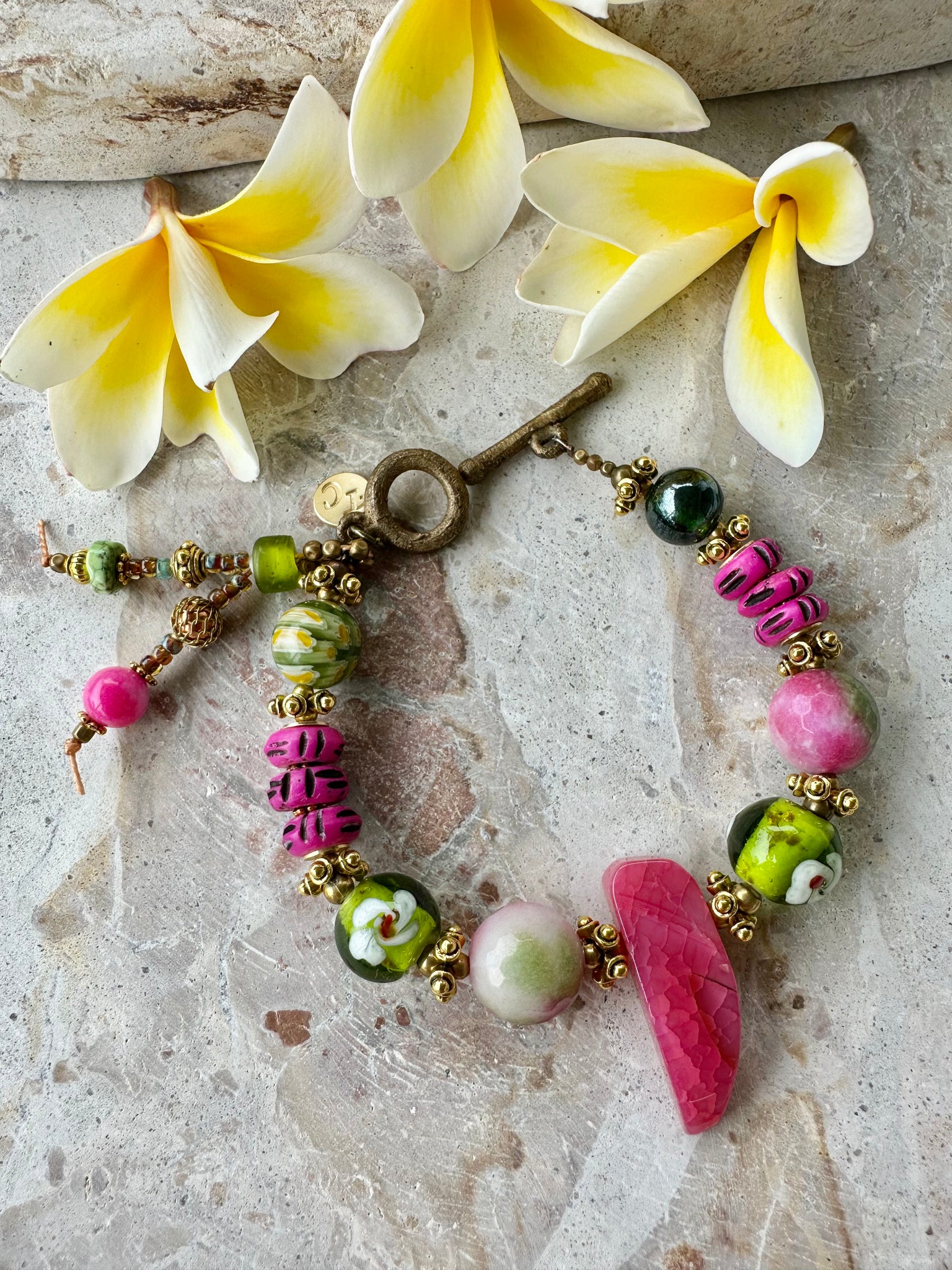 Agate Stone Beaded Charm Pink Bracelet
