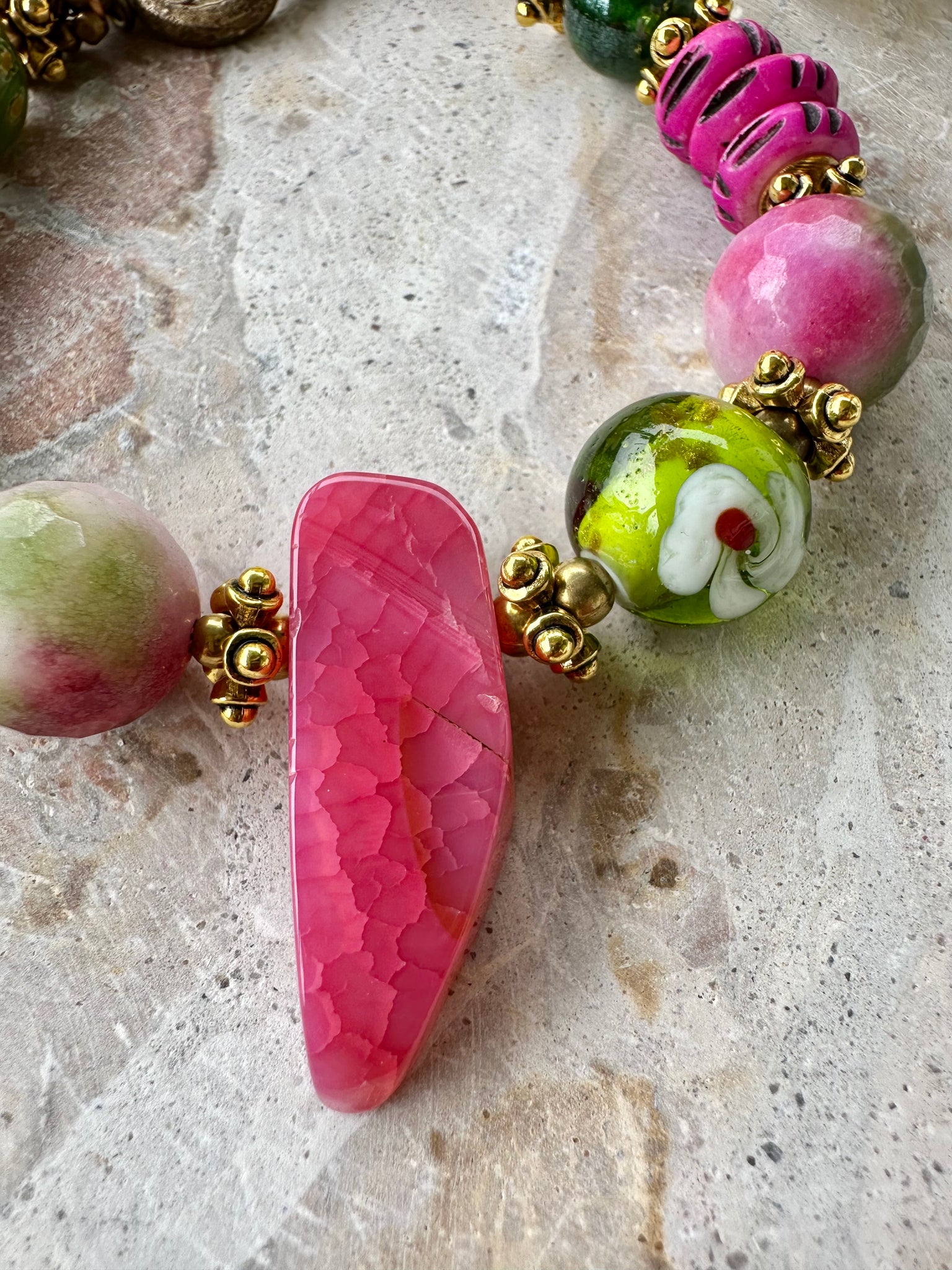 Agate Stone Beaded Charm Pink Bracelet