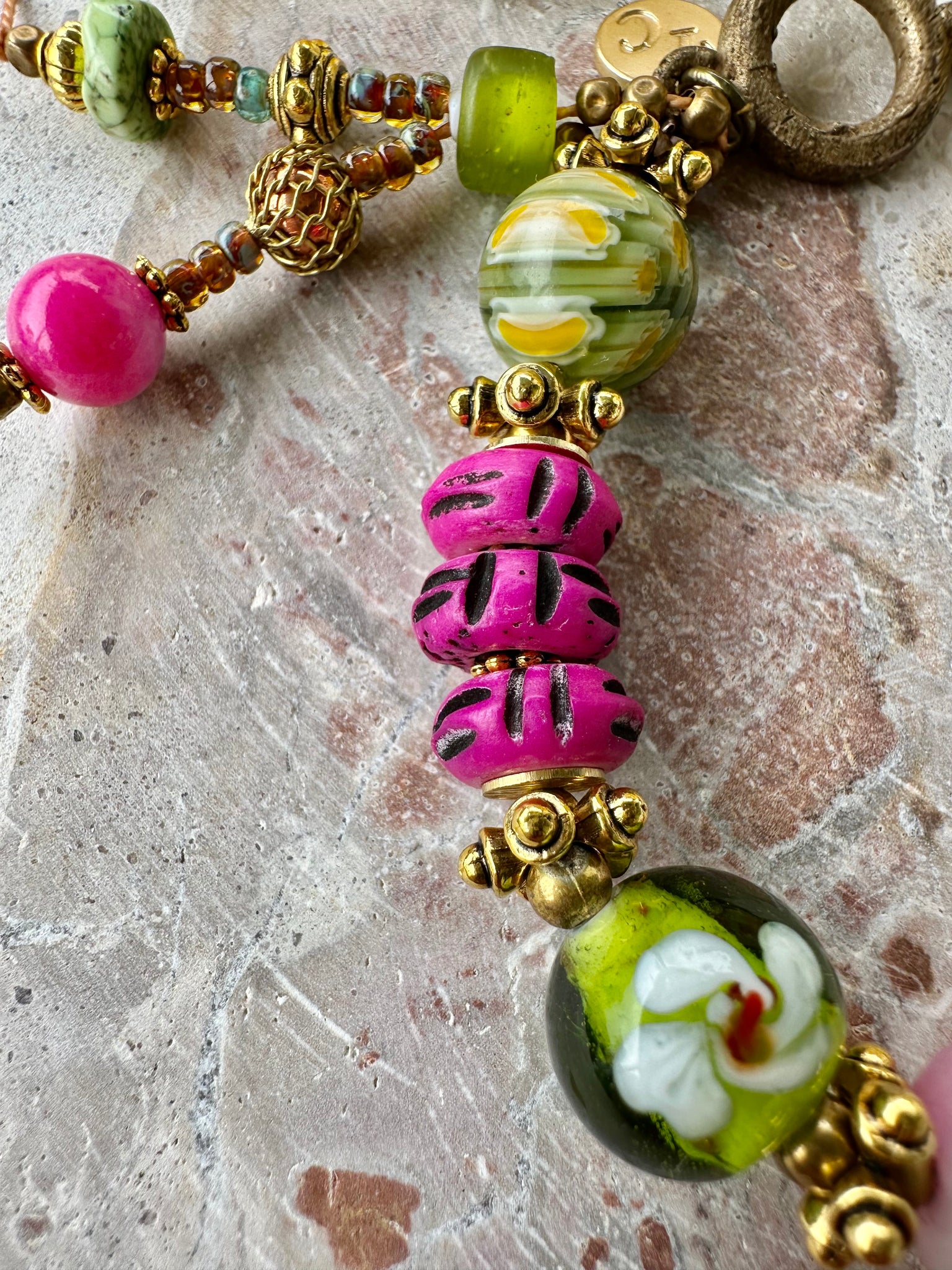 Agate Stone Beaded Charm Pink Bracelet