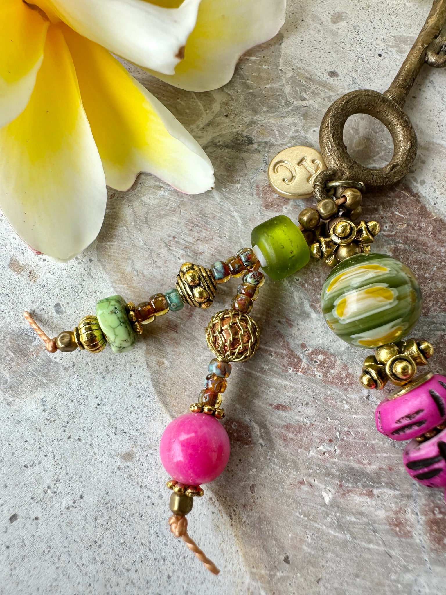 Agate Stone Beaded Charm Pink Bracelet