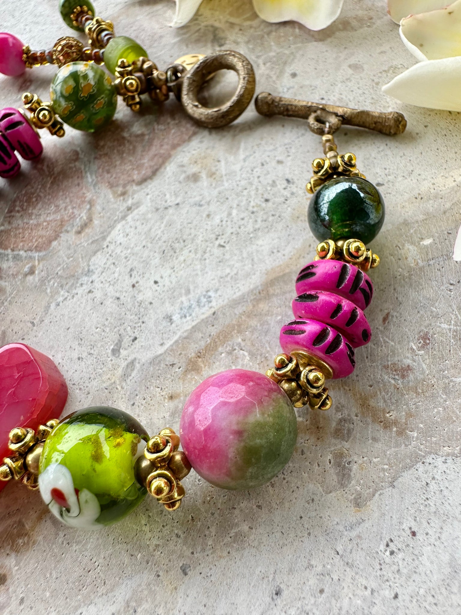 Agate Stone Beaded Charm Pink Bracelet