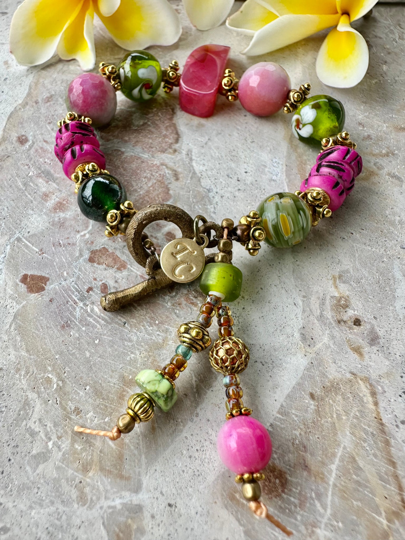 Agate Stone Beaded Charm Pink Bracelet