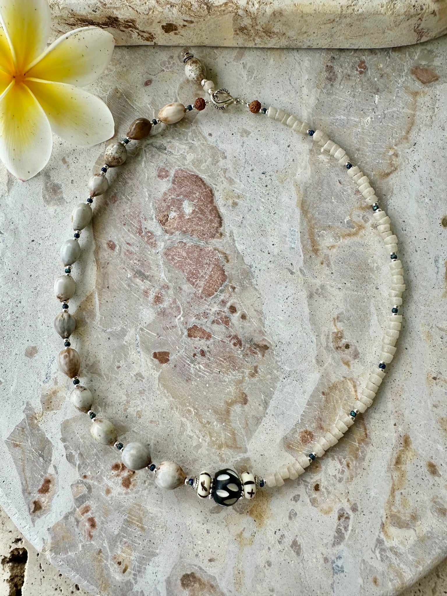 African Vintage Seed Bead Nut Necklace