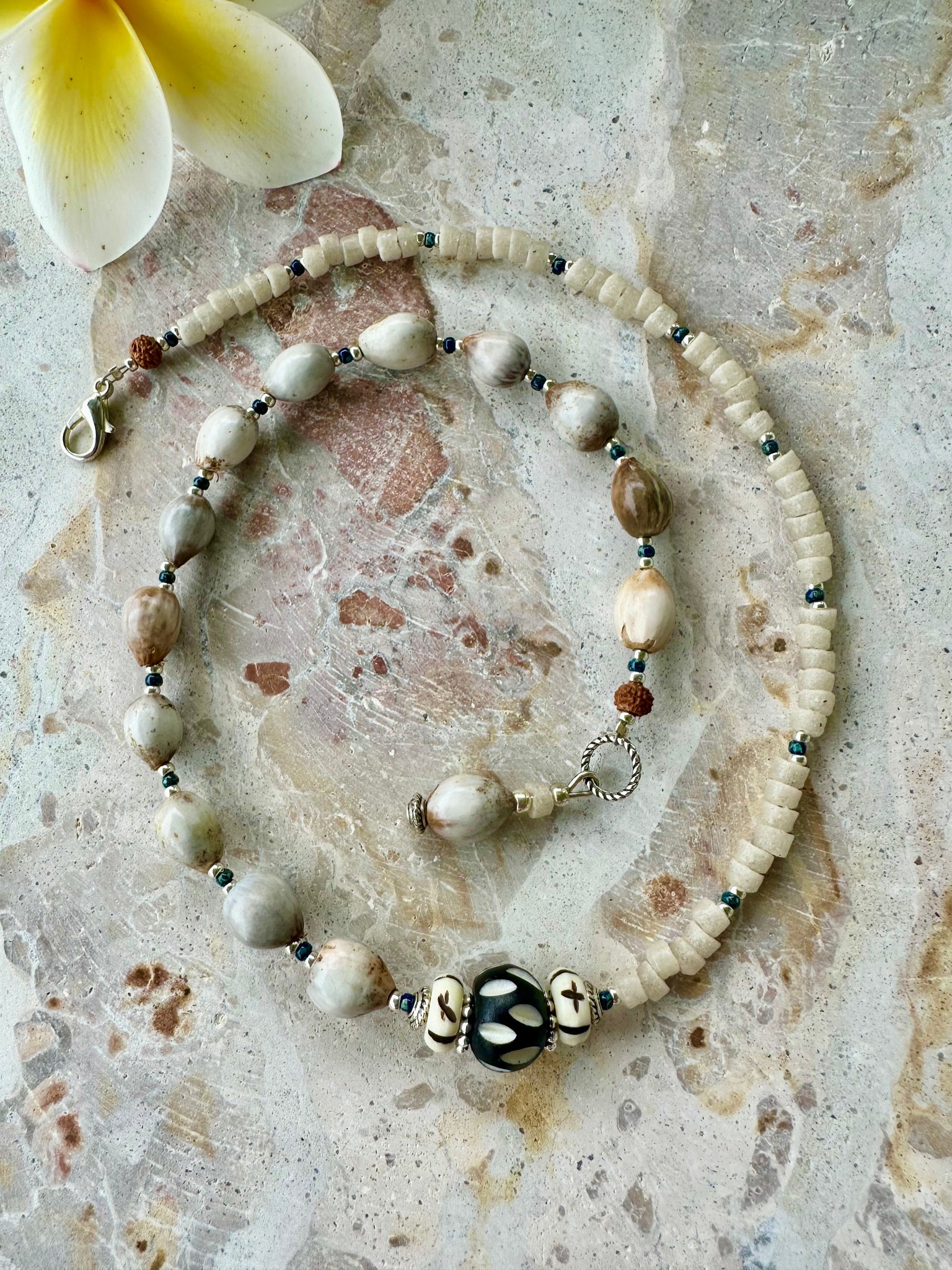 African Vintage Seed Bead Nut Necklace