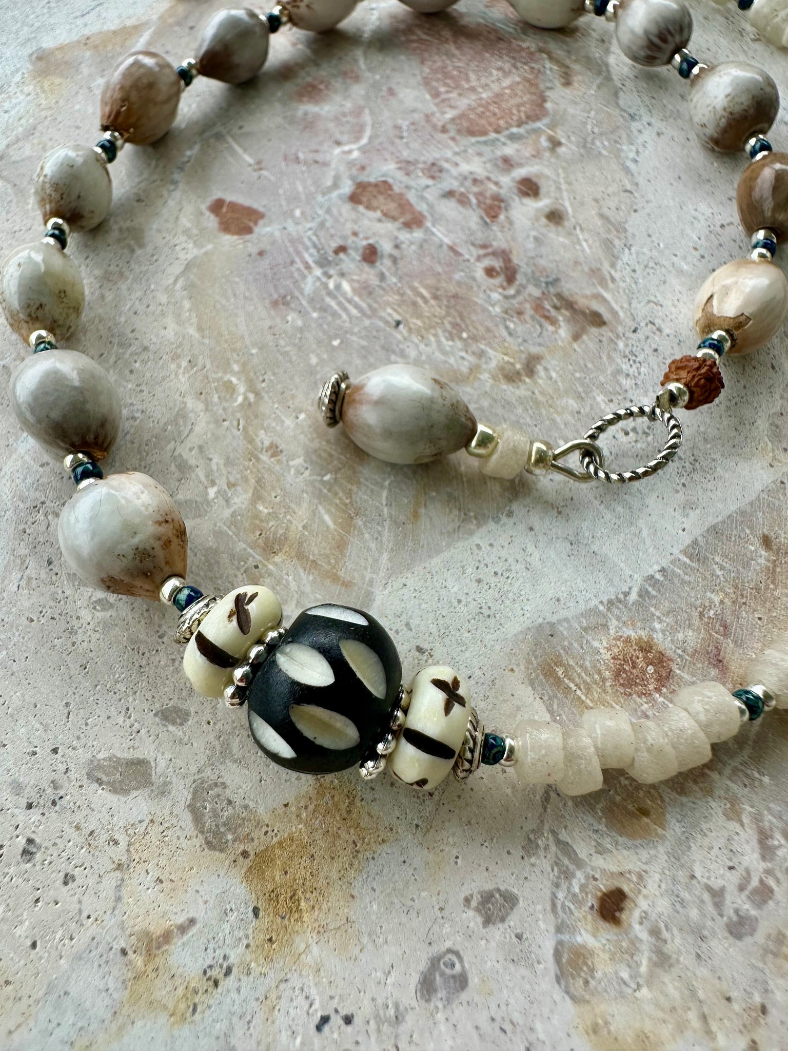 African Vintage Seed Bead Nut Necklace