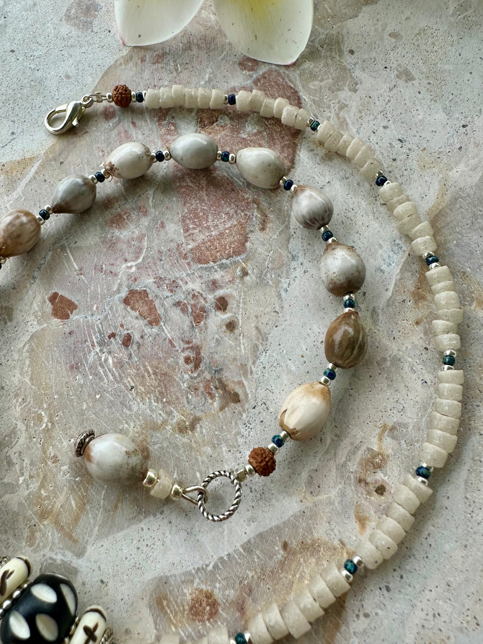African Vintage Seed Bead Nut Necklace
