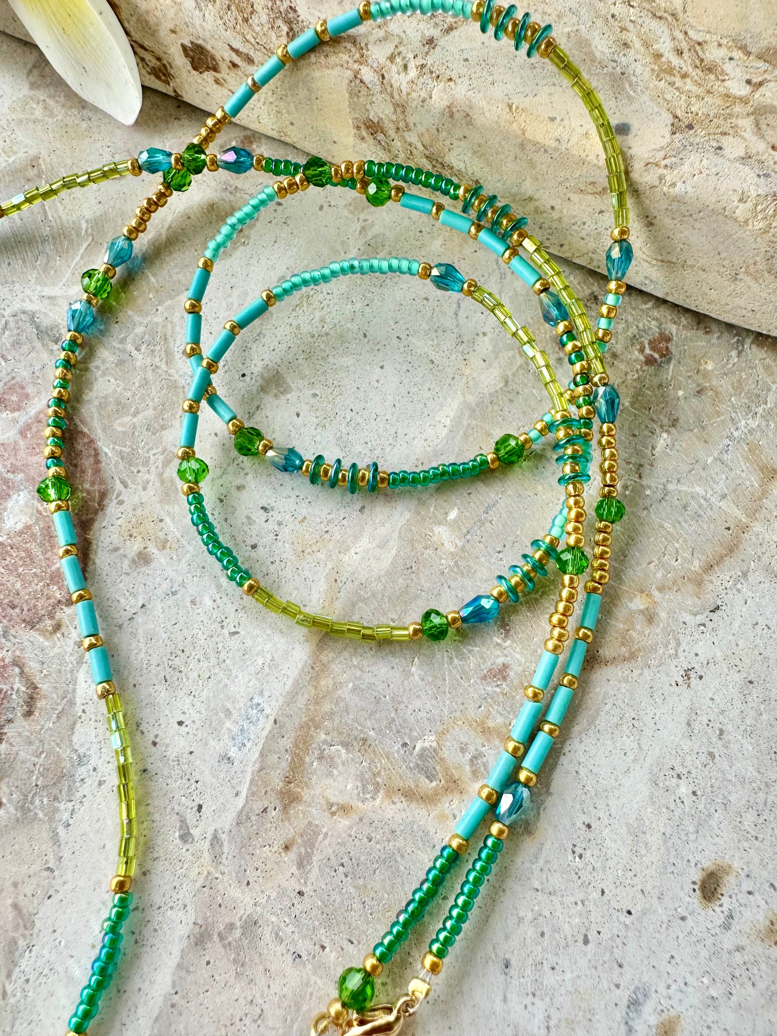 Green Evil Eye Seed Bead Crystal Necklace