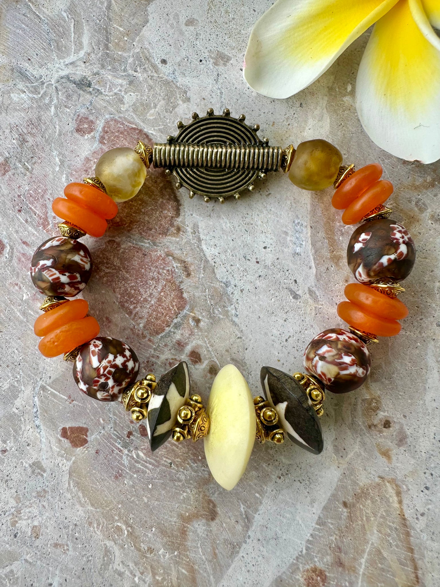 Islander Orange Trade Bead Vintage Bracelet