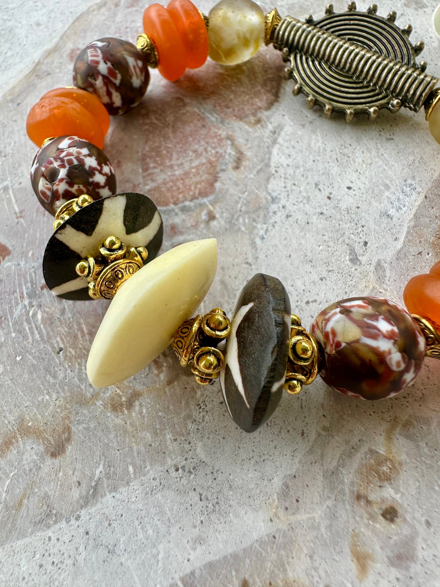 Islander Orange Trade Bead Vintage Bracelet