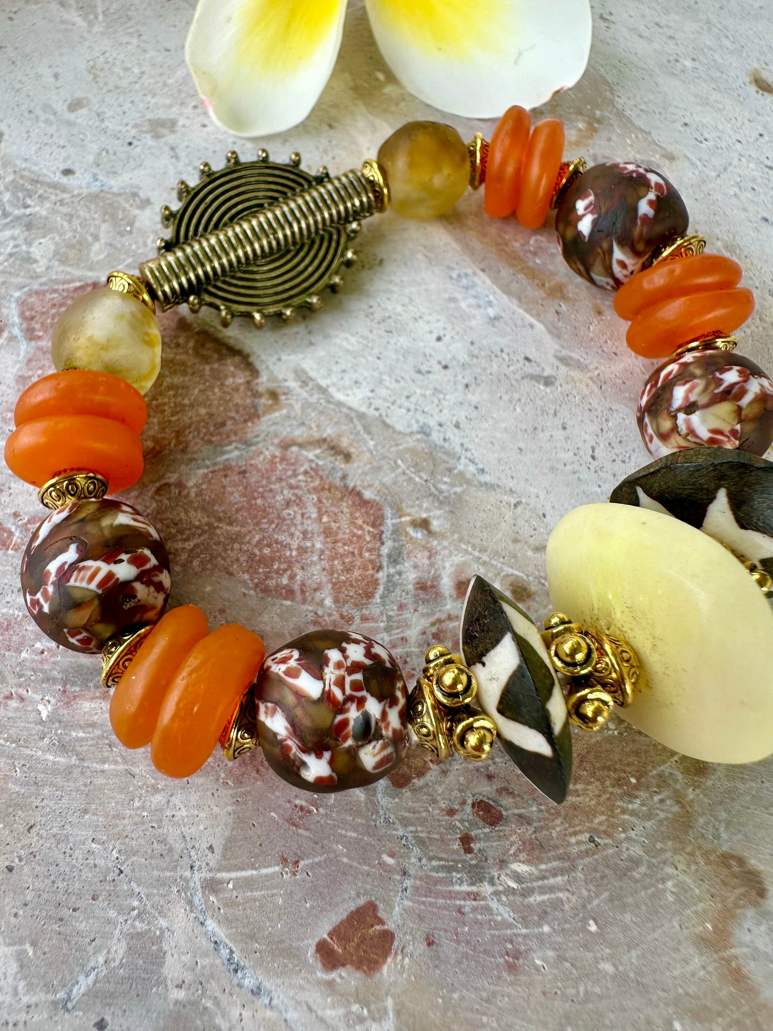 Islander Orange Trade Bead Vintage Bracelet