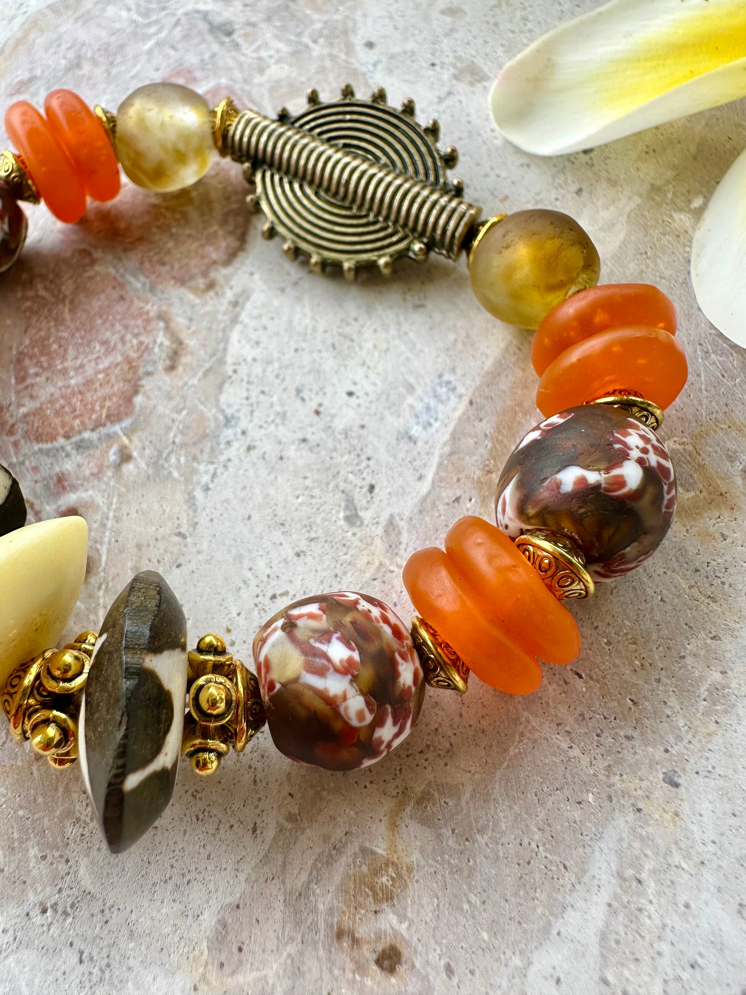 Islander Orange Trade Bead Vintage Bracelet