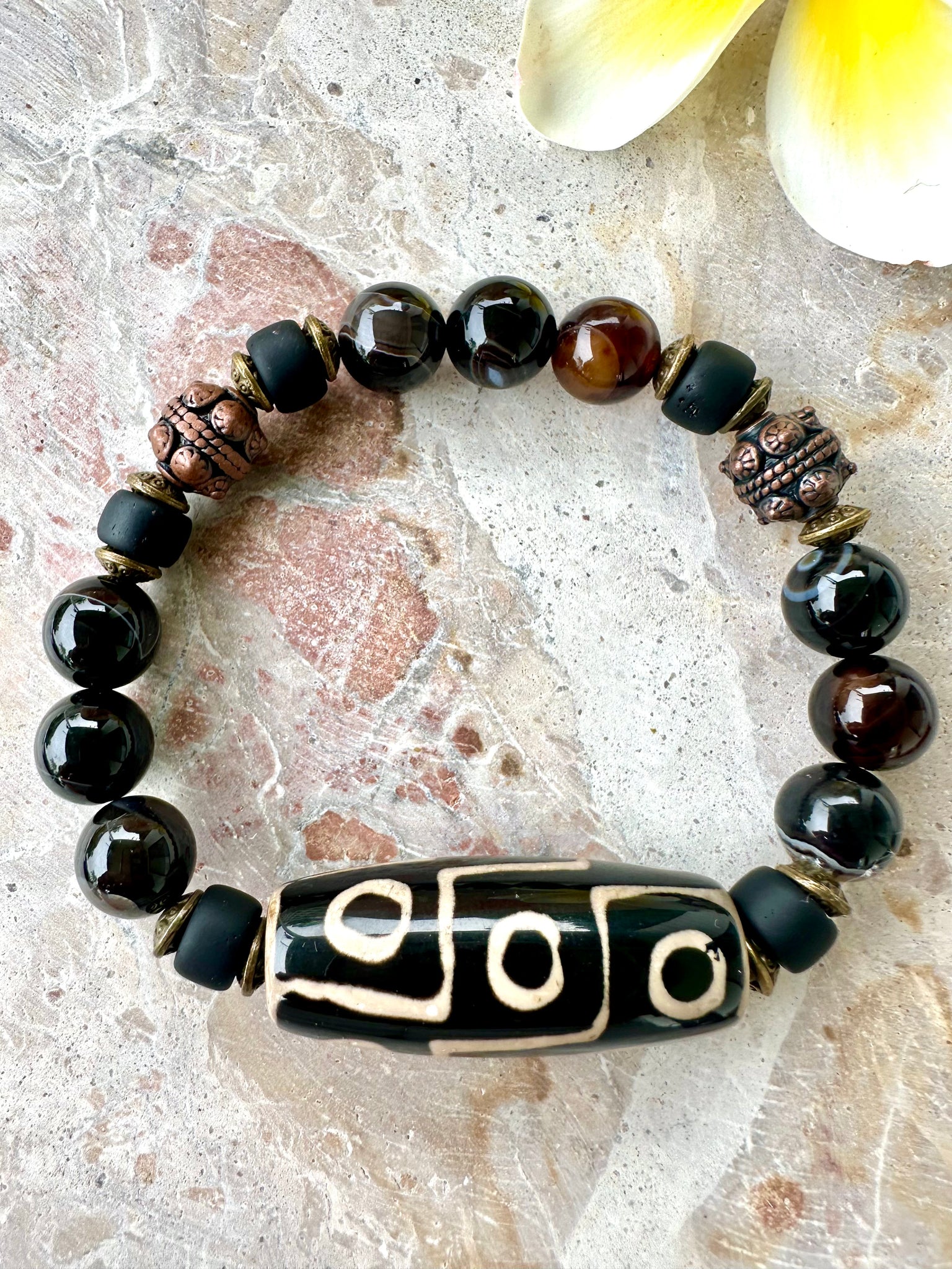 Mens Tibetan Three Eye Beaded Stone Bracelet