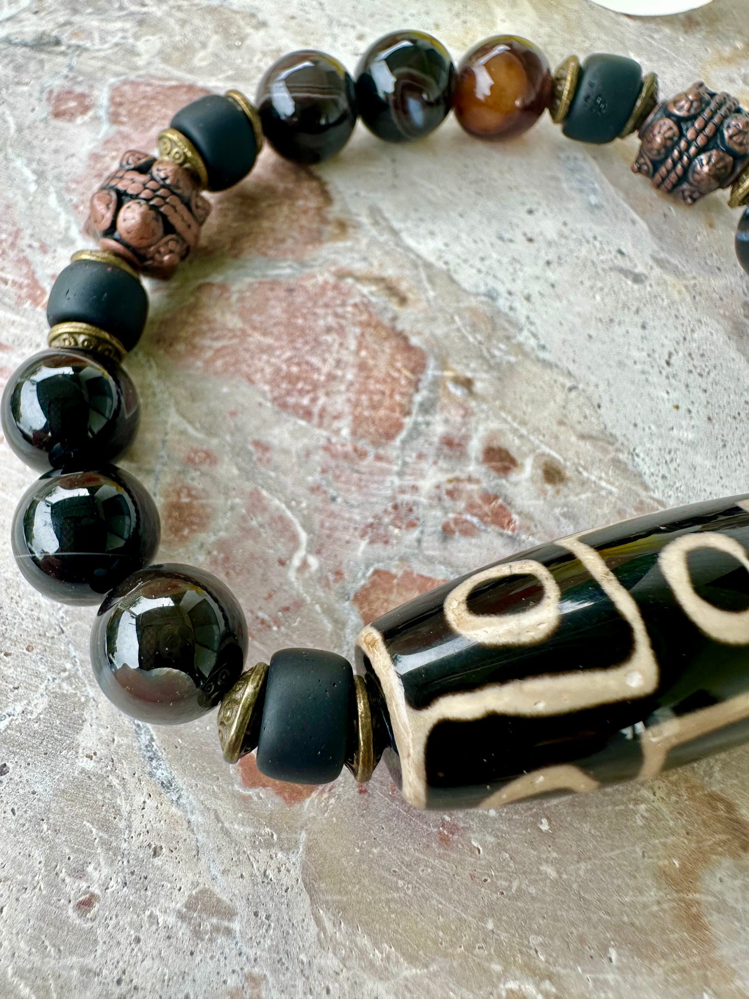 Mens Tibetan Three Eye Beaded Stone Bracelet