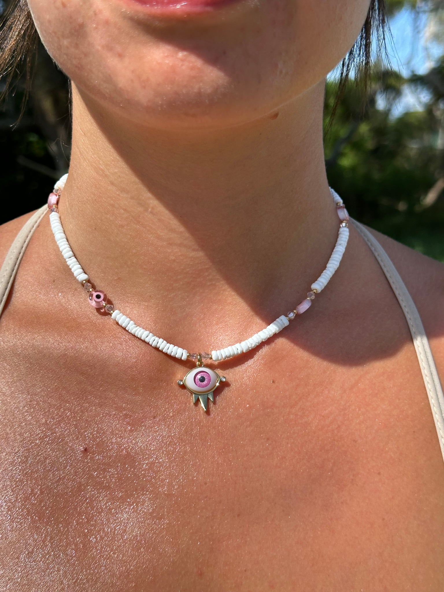 White Shell Evil Eye Ncklace