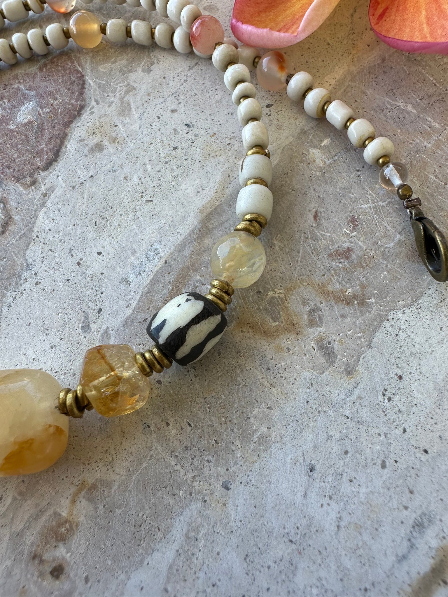 Tribal Citrine Stone Beaded Necklace